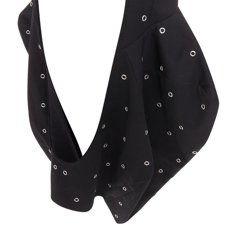 Women's Comme des Garcons black wool silver grommet cut out pannier dress