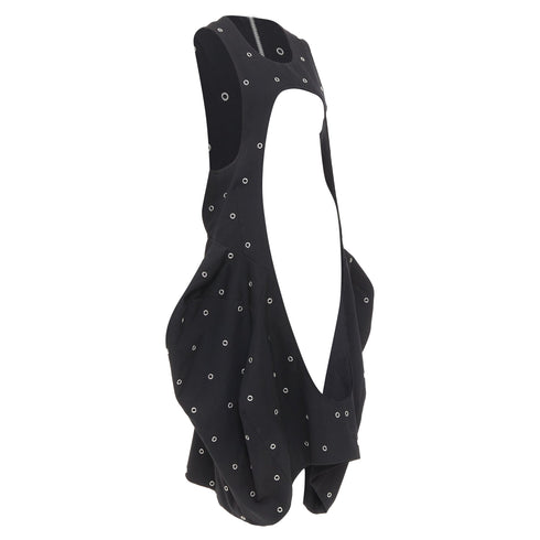 Women's Comme des Garcons black wool silver grommet cut out pannier dress