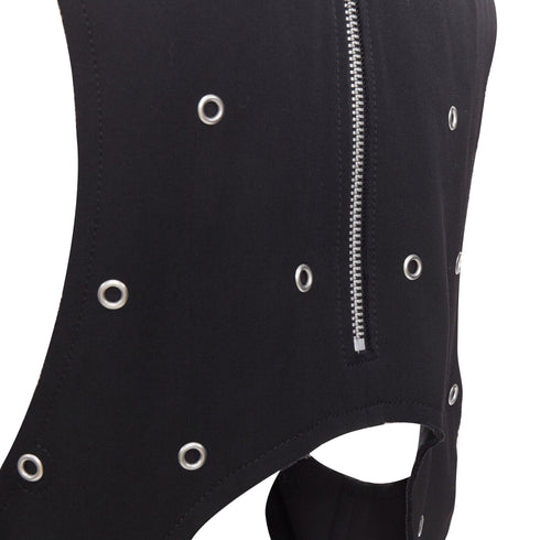 Women's Comme des Garcons black wool silver grommet cut out pannier dress