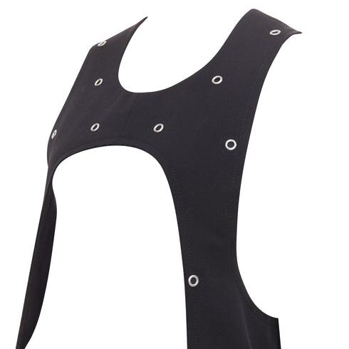 Women's Comme des Garcons black wool silver grommet cut out pannier dress