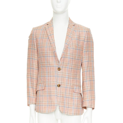 Men's Etro Superleggera pink blue checkered linen cotton blazer