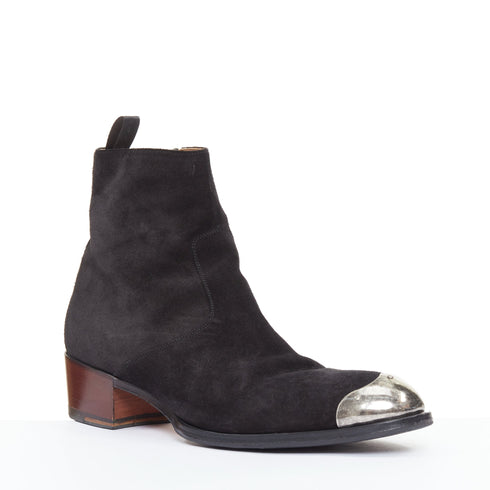 Men's Giuseppe Zanotti Sheldon black suede metal toe block heel boots