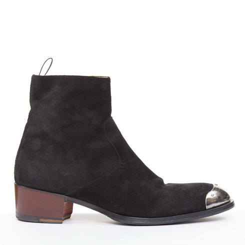 Men's Giuseppe Zanotti Sheldon black suede metal toe block heel boots