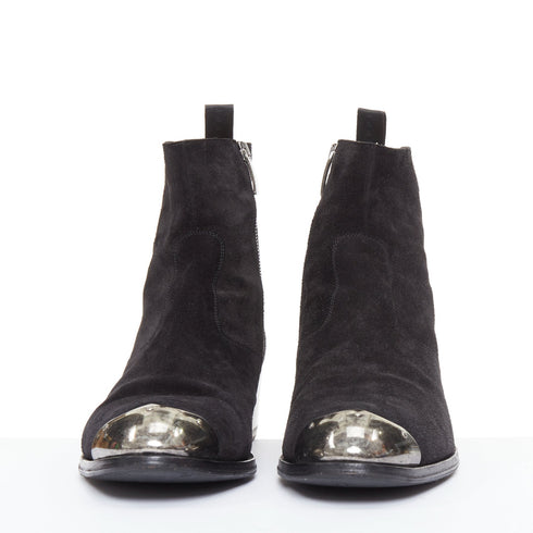 Men's Giuseppe Zanotti Sheldon black suede metal toe block heel boots
