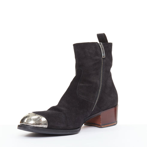 Men's Giuseppe Zanotti Sheldon black suede metal toe block heel boots