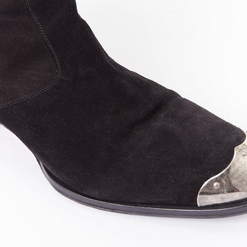Men's Giuseppe Zanotti Sheldon black suede metal toe block heel boots