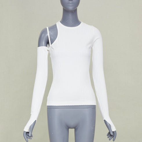 Women's Helmut Lang cutout asymmetrical ribbed cotton knit top
