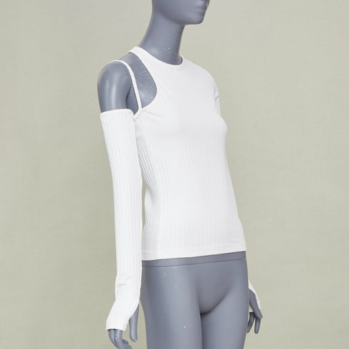 Women's Helmut Lang cutout asymmetrical ribbed cotton knit top
