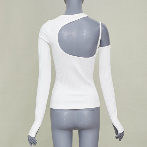 Women's Helmut Lang cutout asymmetrical ribbed cotton knit top