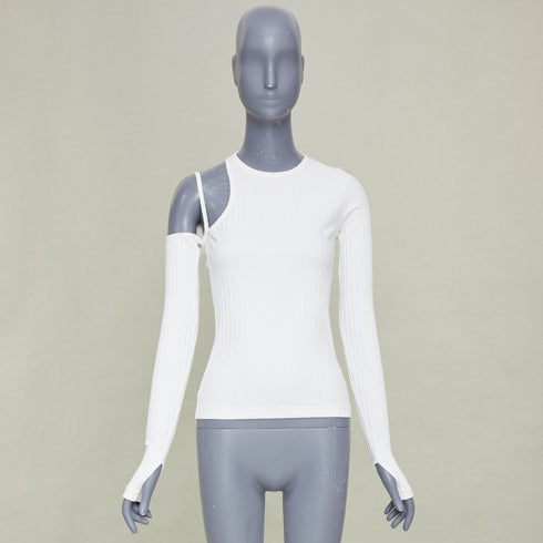 Women's Helmut Lang cutout asymmetrical ribbed cotton knit top