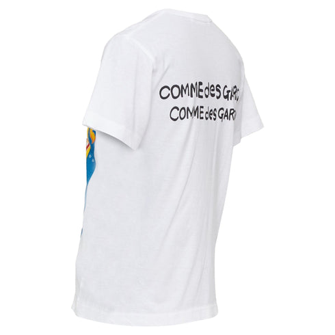 Women's Comme des Garcons blue yellow graphic jersey tshirt