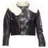 Women's Dsquared2 asymmetric fur collar jewel button leather jacket