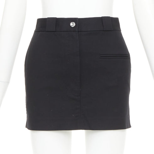 Women's Helmut Lang black woven cotton front welt pocket mini skirt