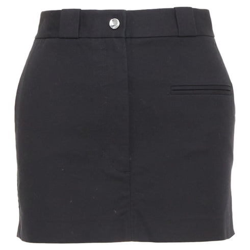 Women's Helmut Lang black woven cotton front welt pocket mini skirt