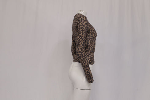Women's Anine Bing Leopard-Print Long Sleeve T-Shirt in Brown Lyocell