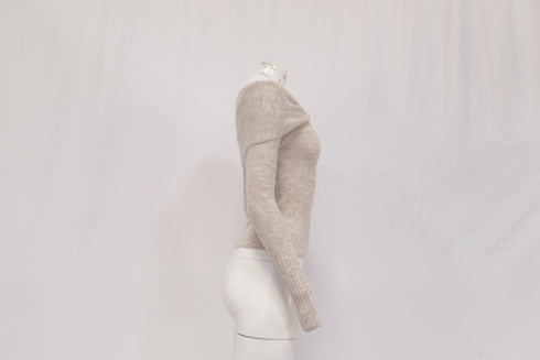 Women's Reformation Florie Twisted Off-Shoulder Sweater in Beige Alpaca Wool