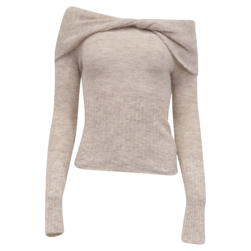 Women's Reformation Florie Twisted Off-Shoulder Sweater in Beige Alpaca Wool