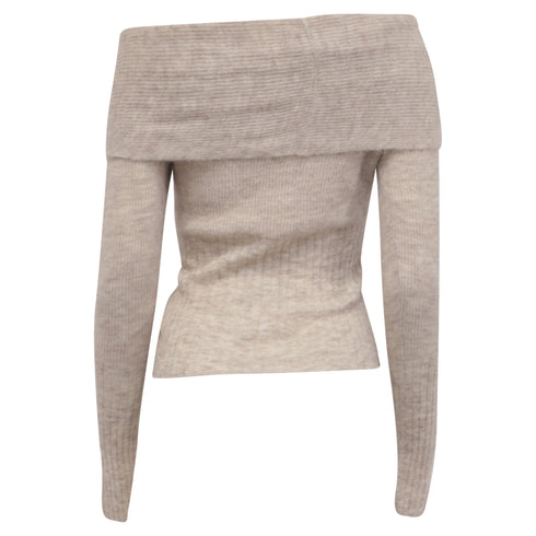 Women's Reformation Florie Twisted Off-Shoulder Sweater in Beige Alpaca Wool