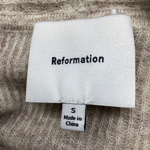 Women's Reformation Florie Twisted Off-Shoulder Sweater in Beige Alpaca Wool