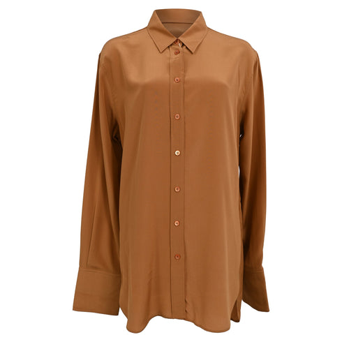 Women's Joseph Longsleeve Button Up Shirt in Brown Silk
