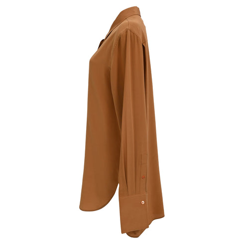 Women's Joseph Longsleeve Button Up Shirt in Brown Silk