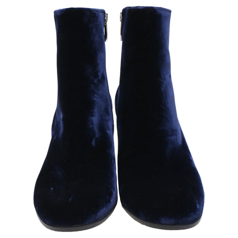 Women's Gianvito Rossi Round-Toe Ankle Boots in Navy Blue Velvet