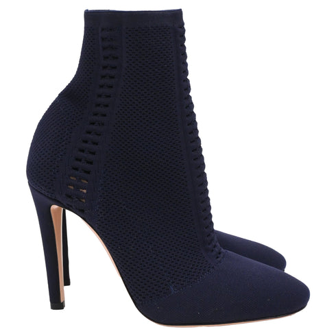 Women's Gianvito Rossi Vires Stretch-Knit Ankle Boots in Navy Blue Polyester