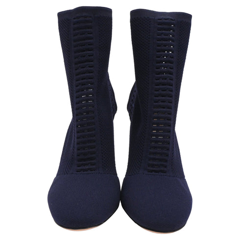 Women's Gianvito Rossi Vires Stretch-Knit Ankle Boots in Navy Blue Polyester