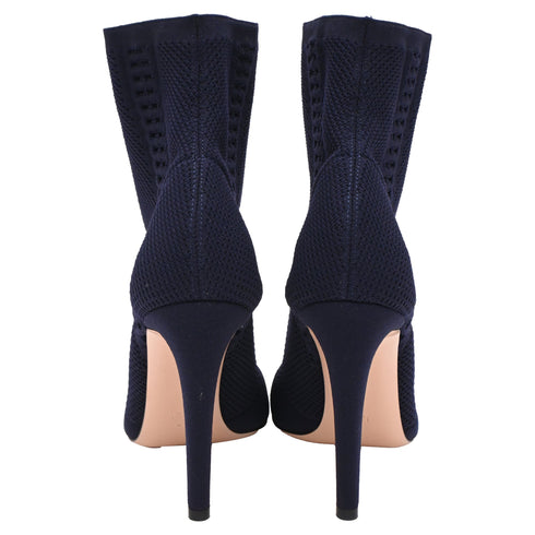 Women's Gianvito Rossi Vires Stretch-Knit Ankle Boots in Navy Blue Polyester