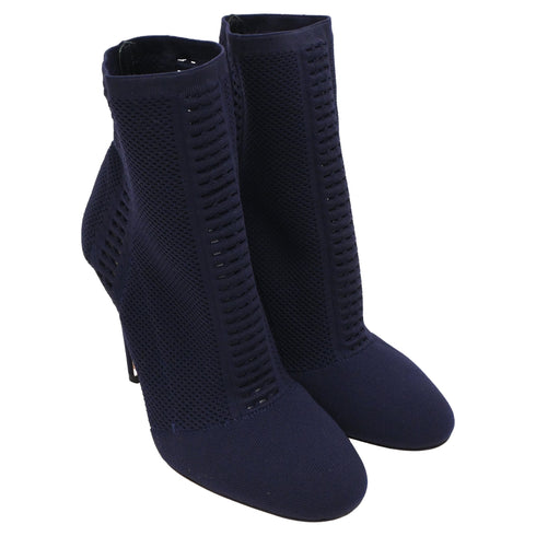 Women's Gianvito Rossi Vires Stretch-Knit Ankle Boots in Navy Blue Polyester