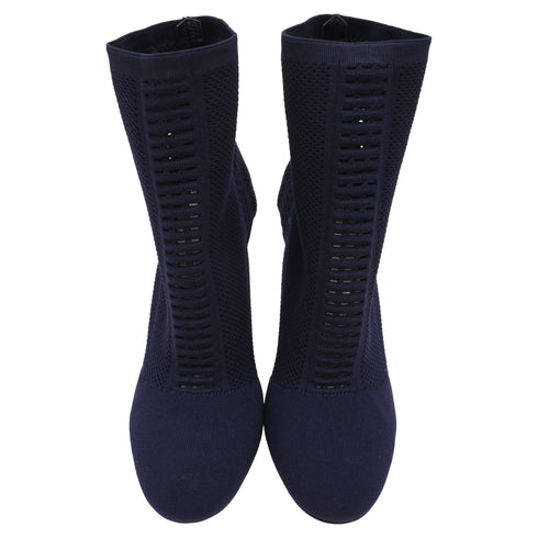 Women's Gianvito Rossi Vires Stretch-Knit Ankle Boots in Navy Blue Polyester