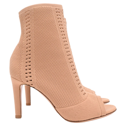 Women's Gianvito Rossi Vires Open-Toe Stretch-Knit Ankle Boots in Nude Polyester