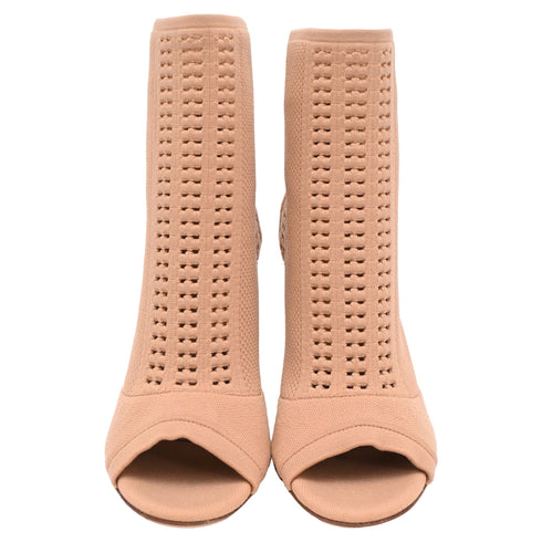 Women's Gianvito Rossi Vires Open-Toe Stretch-Knit Ankle Boots in Nude Polyester