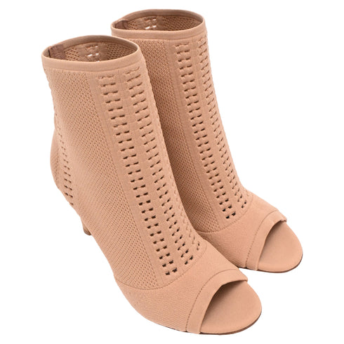 Women's Gianvito Rossi Vires Open-Toe Stretch-Knit Ankle Boots in Nude Polyester