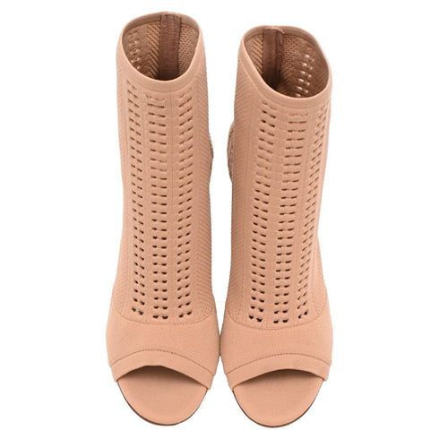 Women's Gianvito Rossi Vires Open-Toe Stretch-Knit Ankle Boots in Nude Polyester