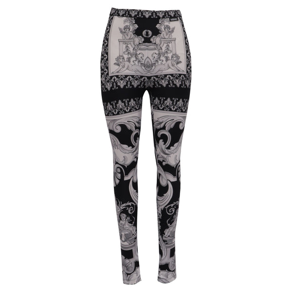 Women's Versace Barocco-Print Leggings in Black and White Polyamide