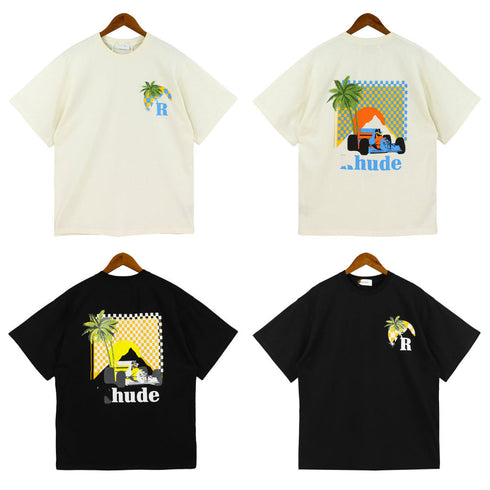 Rhude T-shirt Sunset Coconut Racing Printed Short Sleeve T-shirt