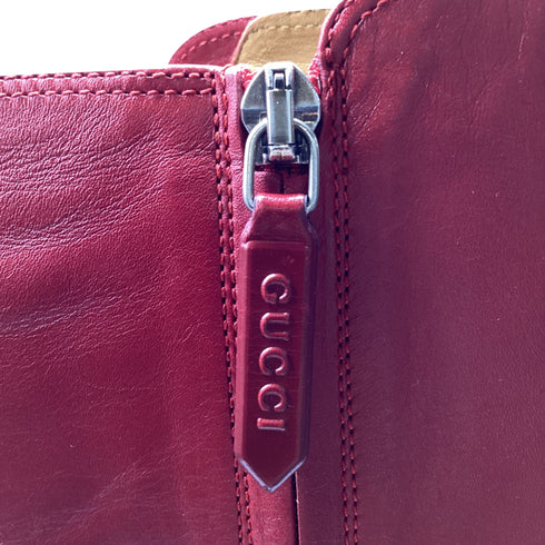 Women's Gucci Dionysus Buckled Knee-High Boots in Burgundy Leather