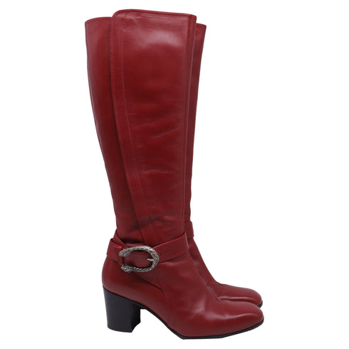 Women's Gucci Dionysus Buckled Knee-High Boots in Burgundy Leather