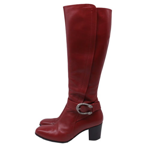 Women's Gucci Dionysus Buckled Knee-High Boots in Burgundy Leather
