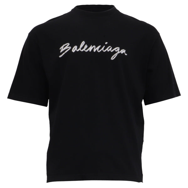 Men's Balenciaga Script Logo T-shirt in Black Cotton