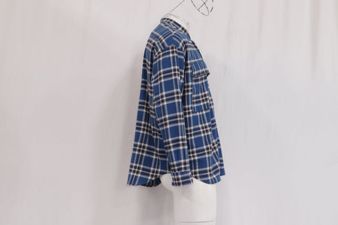 Men's Fear of God Chest Pocket Tartan Plaid Flannel Shirt in Blue Cotton