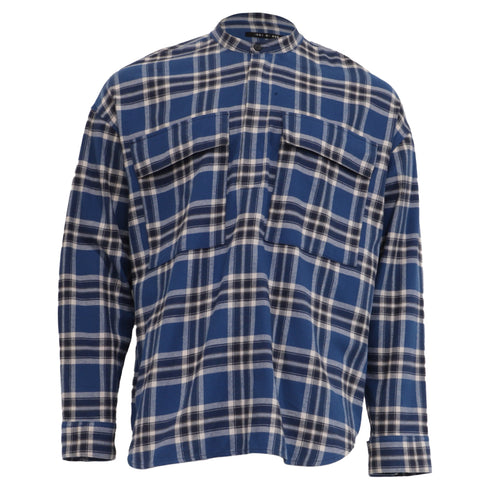 Men's Fear of God Chest Pocket Tartan Plaid Flannel Shirt in Blue Cotton