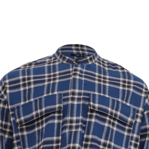 Men's Fear of God Chest Pocket Tartan Plaid Flannel Shirt in Blue Cotton