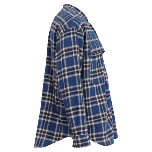 Men's Fear of God Chest Pocket Tartan Plaid Flannel Shirt in Blue Cotton