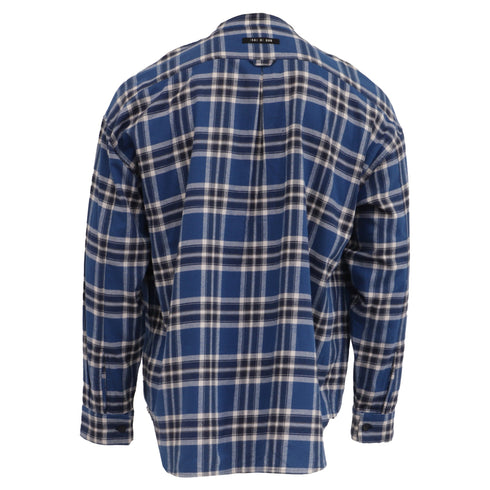 Men's Fear of God Chest Pocket Tartan Plaid Flannel Shirt in Blue Cotton