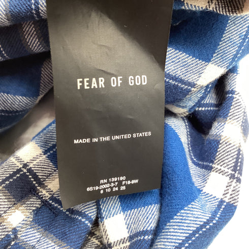 Men's Fear of God Chest Pocket Tartan Plaid Flannel Shirt in Blue Cotton