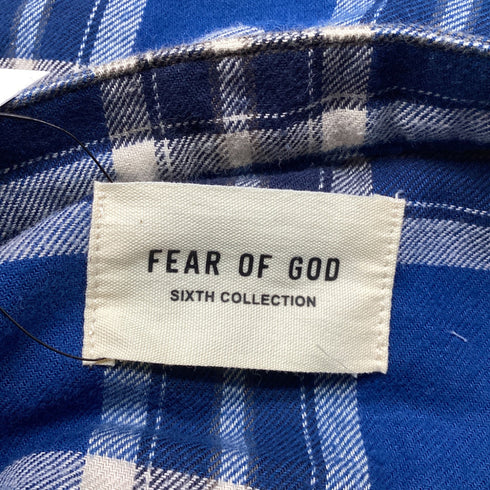 Men's Fear of God Chest Pocket Tartan Plaid Flannel Shirt in Blue Cotton