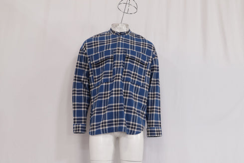 Men's Fear of God Chest Pocket Tartan Plaid Flannel Shirt in Blue Cotton