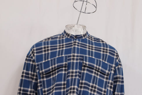 Men's Fear of God Chest Pocket Tartan Plaid Flannel Shirt in Blue Cotton